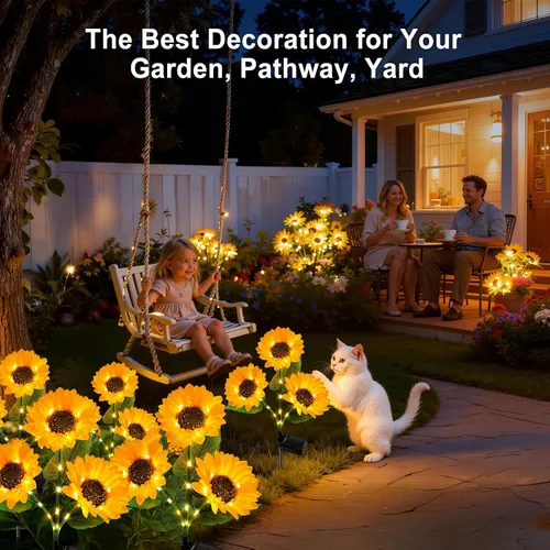 Miniatura 7 de KOOPER Luces solares para decoración de jardín al aire libre, paquete de 3 luces solares mejoradas para jardín con 9 luces de girasol más grandes