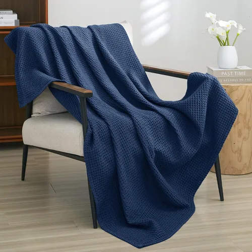 Miniatura 40 de PHF - Manta de punto gofre 100% de algodón tamaño king para cama, cobija ligera transpirable a prueba de engancho, ideal para acolchado en climas