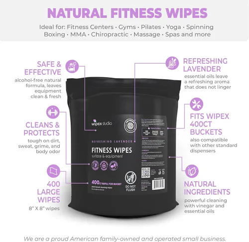 Miniatura 6 de Wipex Toallitas de gimnasio para paquete de equipos, verificado por EWG, obtén 800 toallitas con (1) cubo de lavanda y (1) rollo de recarga a base