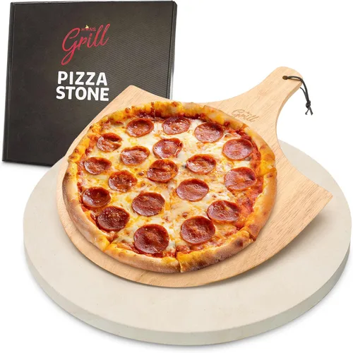 Miniatura 9 de HANS GRILL PIEDRA PARA PIZZA Piedra circular para pizza para hornear en horno y asar en parrilla con pala de madera incluida Piedra de cocina