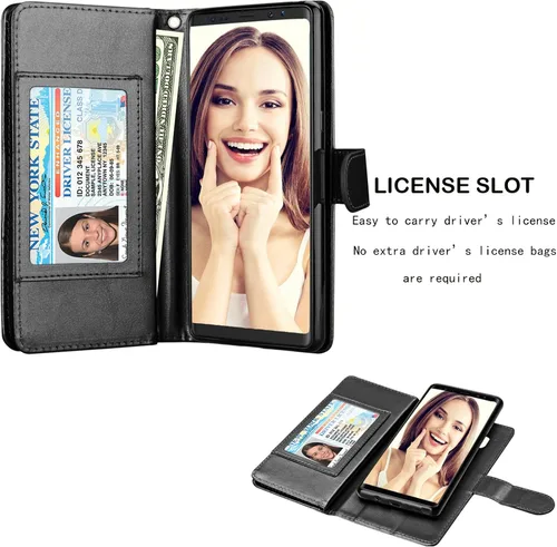 Miniatura 3 de NJJEX Funda para Galaxy Note 8, para Note 8, piel sintética [9 ranuras para tarjetas] Funda con tapa para tarjeta de crédito de identificación Negro