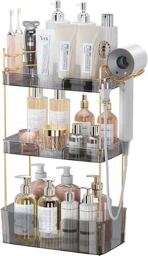 Miniatura 20 de Akinbas Organizador de baño de 3 niveles, bandeja de perfume de maquillaje, organizador de cuidado de la piel para tocador de baño (dorado)