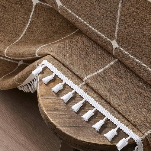 Miniatura 15 de ZeeMart - Mantel de mesa con diseño de cuadrícula boho y borlas (blanco roto, 132 cm x 132 cm), mantel de gran peso de lino a cuadros bordado