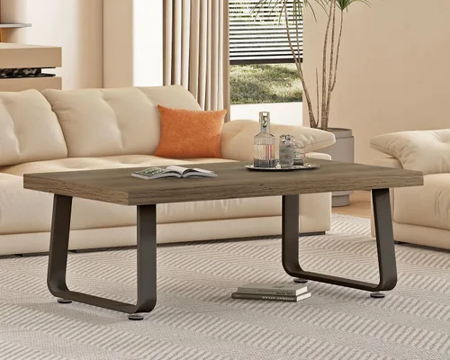 Miniatura 7 de HSH Mesa de café industrial rústica de 47" - Mesa central minimalista moderna de granja con patas de madera y metal, mesa de cóctel para sala