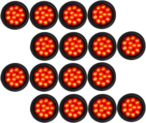 Miniatura 46 de Kit de tapones de cableado con cubierta de hule para luz trasera LED redonda de 4", 12 ledes, para RV, camioneta Luz roja - Lente transparente