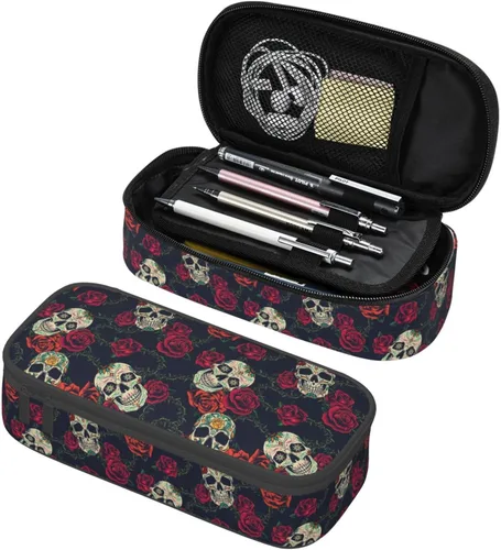 Miniatura 19 de Estuche organizador retro hippie de los años 70 con diseño de hongos florales de gran capacidad, papelería con cremallera, suministros escolares