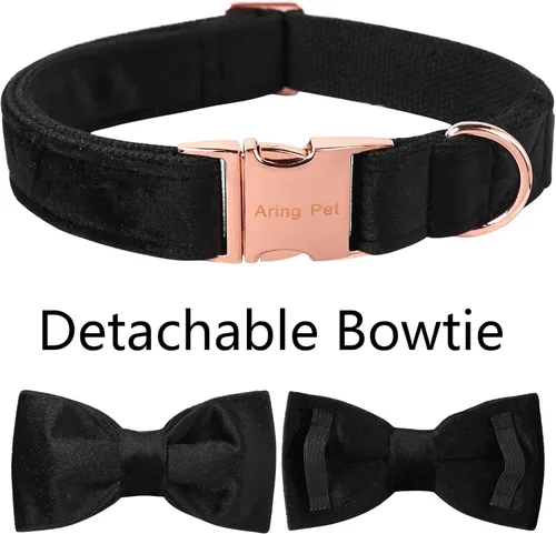 Miniatura 5 de ARING PET Collar de perro con corbatín, collares de terciopelo para perros con corbatín extraíble, collar de lazo ajustable para perros hembras