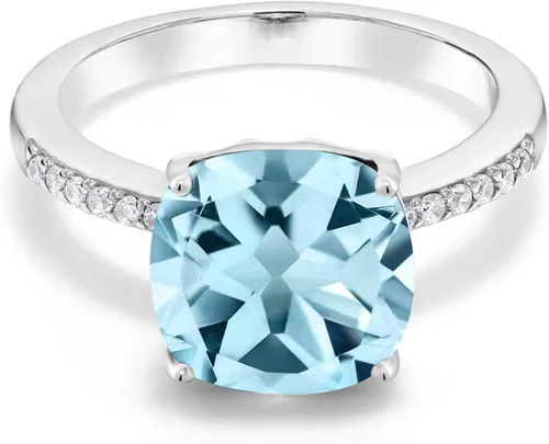 Miniatura 24 de Gem Stone King Anillo de compromiso de plata de ley 925 con piedra preciosa de corte cojín de 0.39 pulgadas Anillo de compromiso de aniversario