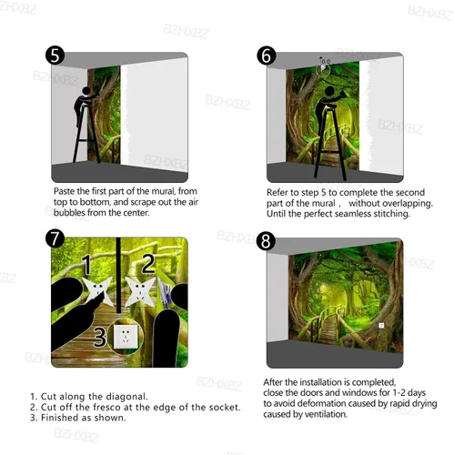 Miniatura 6 de Hermoso papel tapiz de bosque verde de naturaleza, paisaje de selva grande, paisajes de la selva, murales de paisajes de dormitorio, decoración