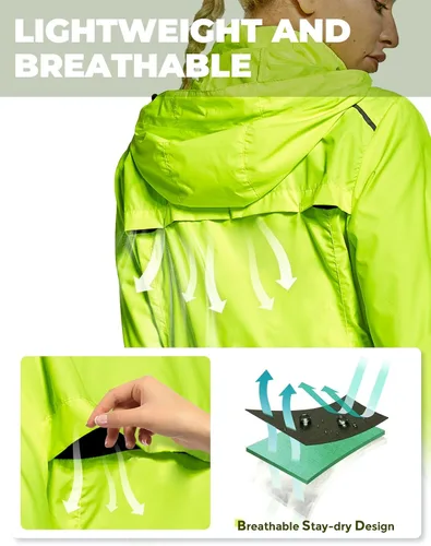 Miniatura 5 de FitsT4 Sports Chaquetas de ciclismo para mujer, ligeras, cortavientos, reflectantes, con capucha
