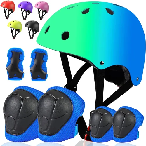 Miniatura 9 de Conjunto de casco de bicicleta para niños pequeños con rodilleras, casco de ciclismo ajustable para niño y niña, equipo de protección
