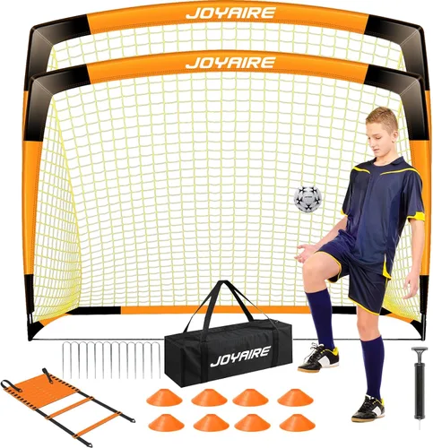 Miniatura 28 de Portería de fútbol para niños de nivel profesional en el patio trasero, red de fútbol de poliéster de 5 capas resistente a desgarros y postes de 10