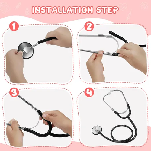 Miniatura 3 de Juguete de Estetoscopio para Niños, Paquete de 2 Estetoscopio de Enfermería Funcional Real para Niños, Kit Médico de Juguete para Niños Pequeños, M