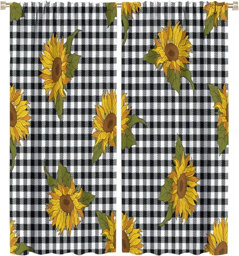 Miniatura 36 de Cortinas opacas con diseño de girasoles para ventana, puesta de sol sobre girasol, para dormitorio, sala de estar, cocina, decoración del hogar, 42