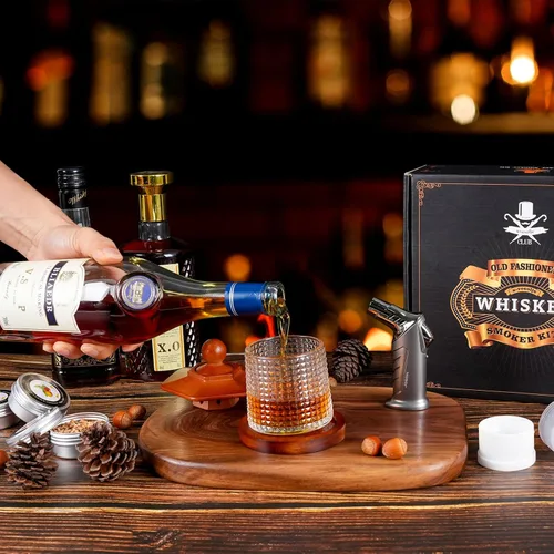 Miniatura 5 de Kit de ahumador de whisky con antorcha - chips de madera de 6 sabores, 2 vasos de whisky giratorios, 2 moldes de bolas de hielo - kit infusor