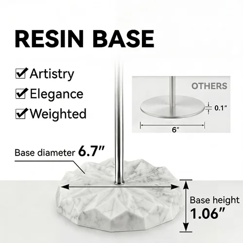 Miniatura 5 de ROLABAM Moderno soporte de papel higiénico independiente con base ponderada con patrón de mármol blanco, soporte de papel de metal a prueba de óxido