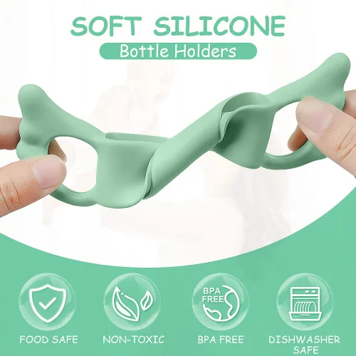 Miniatura 3 de Asas de silicona para biberones, 2 asas de fácil agarre para biberones de cuello ancho (verde/blanco)