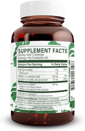 Miniatura 2 de Natural Nutra Pastillas de zinc con vitamina C, sabor a limón, apoyo inmunológico, fortificadas con bioflavonoides y propóleos de abeja, gluconato