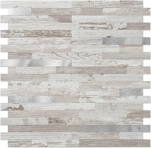 Miniatura 17 de DICOFUN - Azulejo adhesivo de loseta en muro para la cocina, piedra faxu gris claro, PVC con metal mixto, 1 lámina