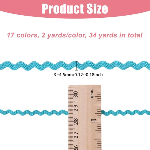 Miniatura 2 de GLOBLELAND 34Yards 17Colors Mini Rick Rack Fringe Trim Ribbon Tiny Wave Bending Sewing Lace Trim Ribbon para muñeca Ropa Coser Artesanía Suministro