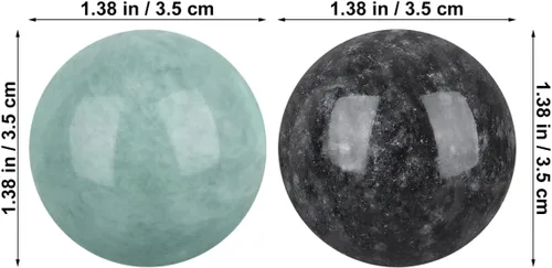 Miniatura 6 de GLEAVI Bolas Baoding de 4 piezas para manos, juego de piedras sólidas de 1.38 pulgadas, 2 negras y 2 verdes, diseño silencioso para meditación