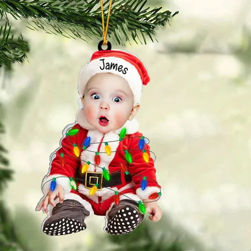 Miniatura 13 de GODLOVER Foto personalizada de bebé con adorno de Navidad de dinosaurio, plano impreso en 2D, adornos de Navidad, regalos de familia, regalo Estilo 1