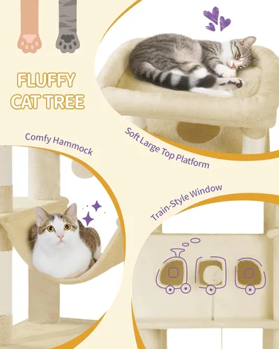 Miniatura 7 de Hzuaneri Árbol para gatos de interior, torre grande de 69.9 pulgadas para gatos, casa de varios niveles con condominio, 8 postes rascadores, hamaca