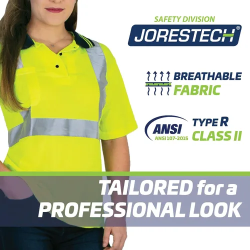 Miniatura 6 de JORESTECH Polo de alta visibilidad, ANSI clase 2, ropa de trabajo de seguridad, tela Birdseye con cinta reflectante Amarillo