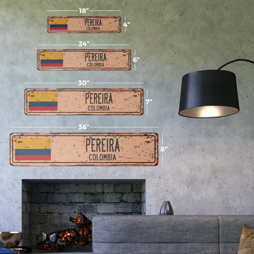 Miniatura 2 de Pereira Colombia - Letrero de calle de plástico vintage con bandera colombiana, ciudad, campo, carretera, pared, regalo, para interiores