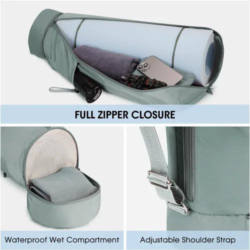 Miniatura 3 de sportsnew Bolsa para esterilla de yoga, bolsa de transporte para esterilla de yoga con cremallera completa con bolsillo para botella de agua con Gris
