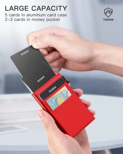 Miniatura 2 de YESIIW Pop up Slim Card Holder RFID Blocking with Money Pocket Minimalist Business Credit Card Wallet for Women and Men Aluminum Metal Bank Card