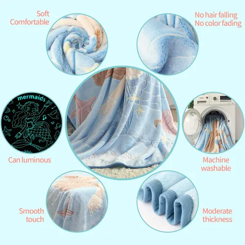 Miniatura 5 de Manta de sirena que brilla en la oscuridad, regalos para niñas, manta súper suave de 3, 4, 5, 6, 7, 8, 9 años, juguetes para niñas de 6 a 8 años