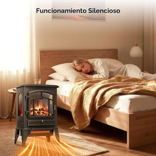 Miniatura 5 de ZAFRO Estufa de chimenea eléctrica, calentador eléctrico de calefacción rápida de 5100 BTU con brillo de llama ajustable, termostato de 1000 W/1500