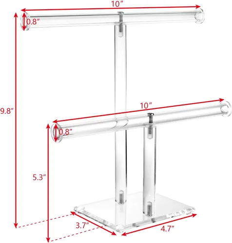 Miniatura 2 de MOOCA Organizador de joyas de acrílico transparente de lujo, soporte de pulsera de barra en T de 2 niveles, soporte de collar acrílico, soporte