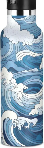 Kids Water Bottle 20 Oz Water Bottle Insulated for Boys Girls, BPA-Free, Abstract Blue and White Swirls