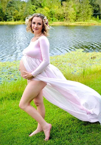 Miniatura 4 de ZIUMUDY Vestido de fotografía de gasa maxi de maternidad vestido frontal dividido para sesión de fotos