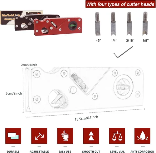 Miniatura 2 de HOZOE Plano de chaflán para madera, cepilladora manual de carpintería para cepillado rápido de bordes y recorte de plano de esquina radián, cuatro