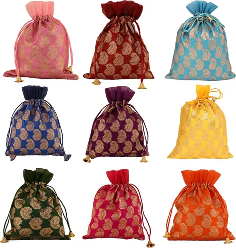 Miniatura 22 de Touchstone Preciosas bolsas de regalo reutilizables, respetuosas con el medio ambiente, brocado de cachemira con cordón grande para cumpleaños