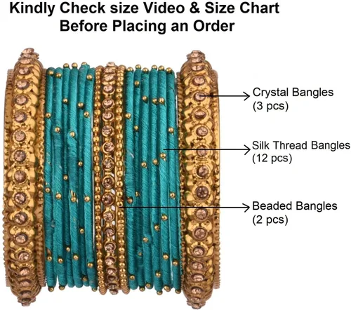 Miniatura 5 de Efulgenz Indian Silk Thread Bangle Set Crystal Stone Studded Metal Beaded Bangles Indian Bangles for Women for Wedding Party Boho Bracelet Bangle