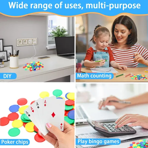 Miniatura 7 de 200 contadores matemáticos, fichas de bingo de 1 pulgada, 4 colores con caja de almacenamiento, fichas de póquer de plástico, para educación