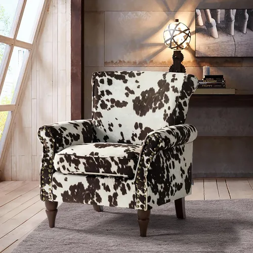 Miniatura 8 de HULALA HOME Silla moderna con respaldo de alas con patas de madera y cojín extraíble, cómodo sillón tapizado con ribete de cabeza de clavo, sofá