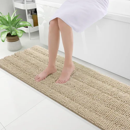 Miniatura 91 de Grandaily Alfombras de baño de felpilla a rayas de 24 x 16 pulgadas, extra gruesas y suaves, absorbentes, parte trasera de goma, alfombra de ducha