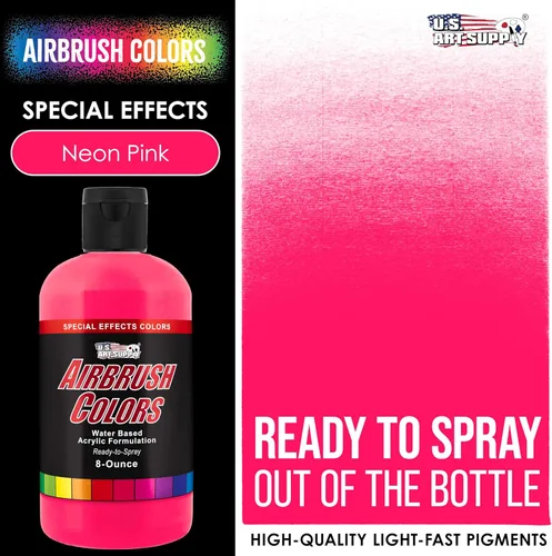 Miniatura 2 de U.S. Art Supply Pintura acrílica rosa neón para aerógrafo, 8 onzas, lista para rociar, pintura con pincel de aire para uñas, modelos, tela, pintura