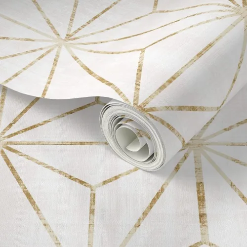 Miniatura 2 de Papel tapiz para despegar y pegar, diseño geométrico de estrellas, triángulos geométricos de oro blanco, abstracto, minimalista, extraíble, por