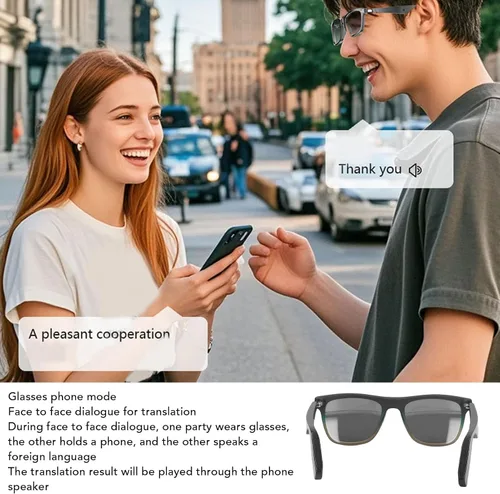 Miniatura 4 de Tnfeeon Lentes de sol inteligentes, lentes de reproducción de música AI con traducción de 144 idiomas, cámara de control táctil para hombres