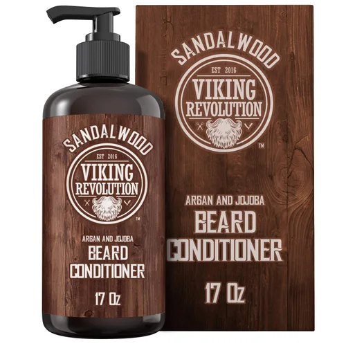 Viking Revolution Acondicionador de barba con aceites de argán y jojoba – suaviza y fortalece – Aroma de sándalo – Acondicionador de barba con