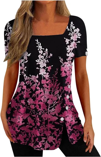 Blouses for Women Fashion 2023 Funny Short Sleeve Shirts Womens Tops Dressy Casual Square Neck Summer Womens Clothes