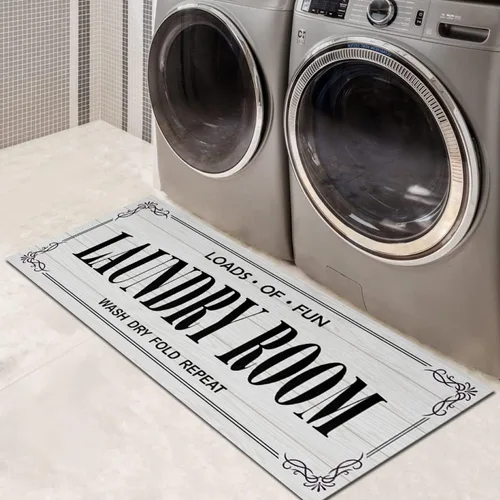 Miniatura 9 de Alfombra antideslizante para lavandería, decoración de lavandería, alfombra lavable para lavandería, baño, vestíbulo, cocina, 17 x 47 pulgadas, Negro