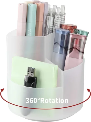 Miniatura 9 de Organizador de Escritorio, Organizador de Lápices y Bolígrafos de 3 Ranuras con Giro de 360, Lindo Portalápices para Oficina, Escuela, Suministros