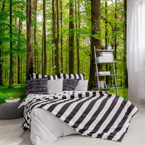 Papel tapiz de tela con diseño de paisajes forestales verdes, bosques, árboles, sala de estar, dormitorio, baño, selva, mural de pared - 91 x 65